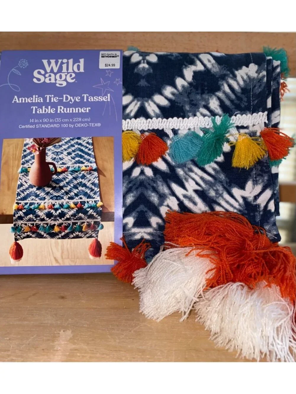 Wild Sage Sage Amelia Tie-Dye Tassel Table Runner
